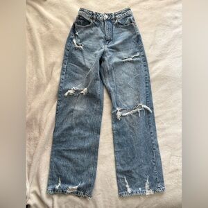 Garage Distressed Wide Leg Jeans - Blue